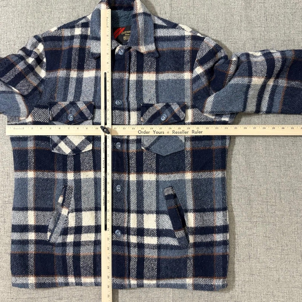 Vintage 70s Sears Shacket Men Large Plaid Flannel Lined Sherpa Faux Fur - Picture 3 of 8